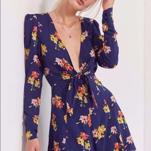 Urban Outfitters Navy Floral Long Sleeve Romper